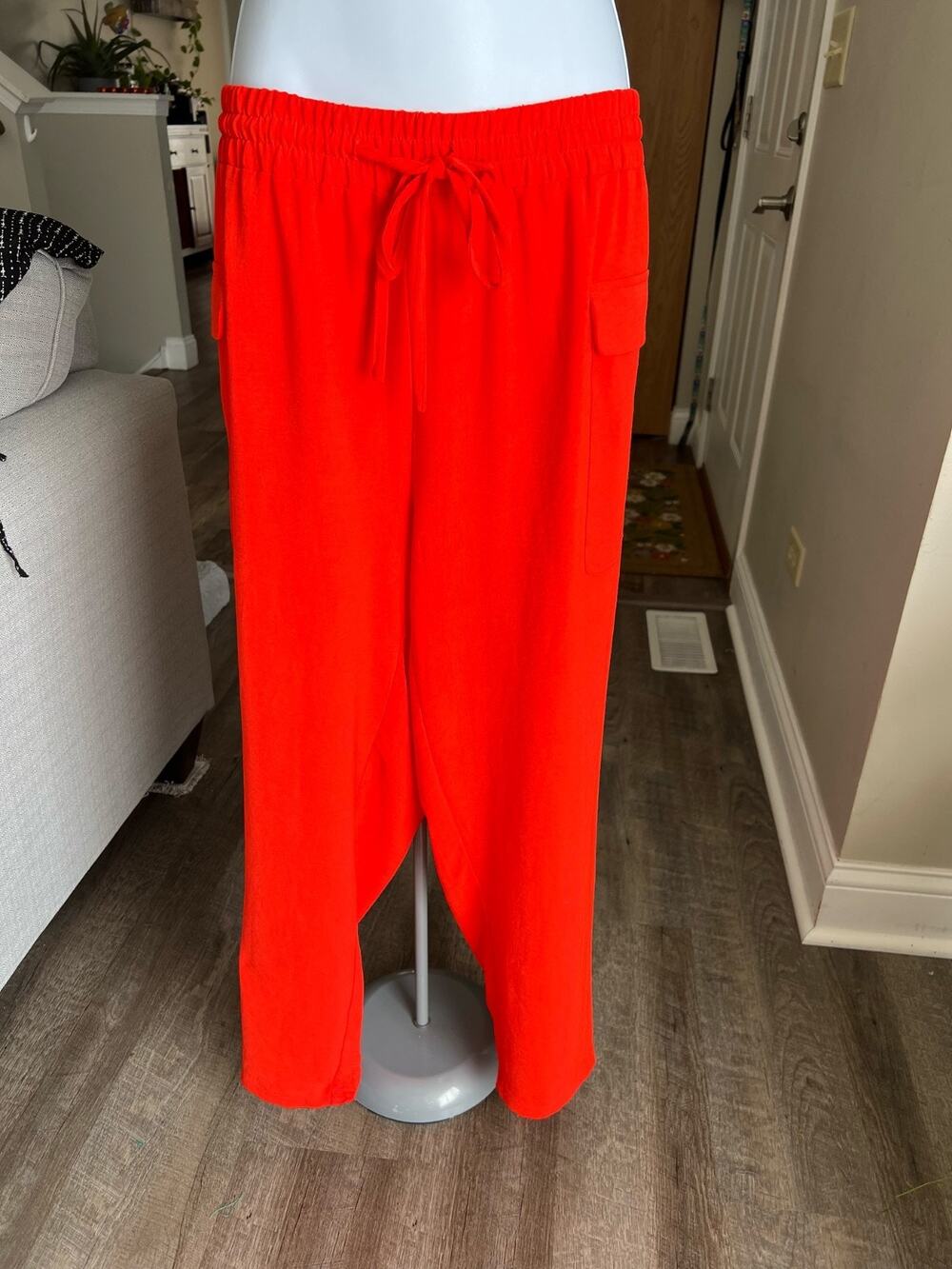 New York & Company Red Stretch Dress Casual Pants XL Drawstring Waist #811